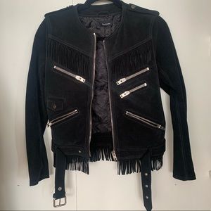 The Kooples fringe black suede biker jacket